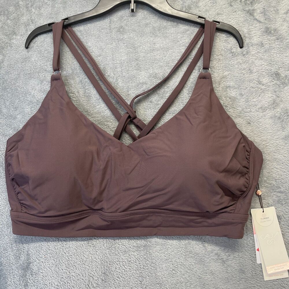 CALIA Womens Sz 3X Strappy Back Ruched Bikini Swim Top Dark Brown WSA23223WP